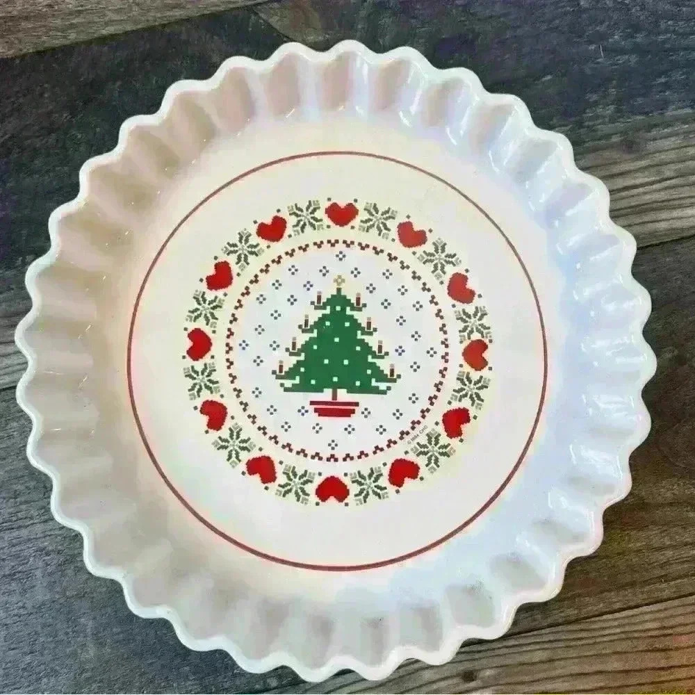 Vintage 1984 Christmas Pie Quiche Tarte Plate